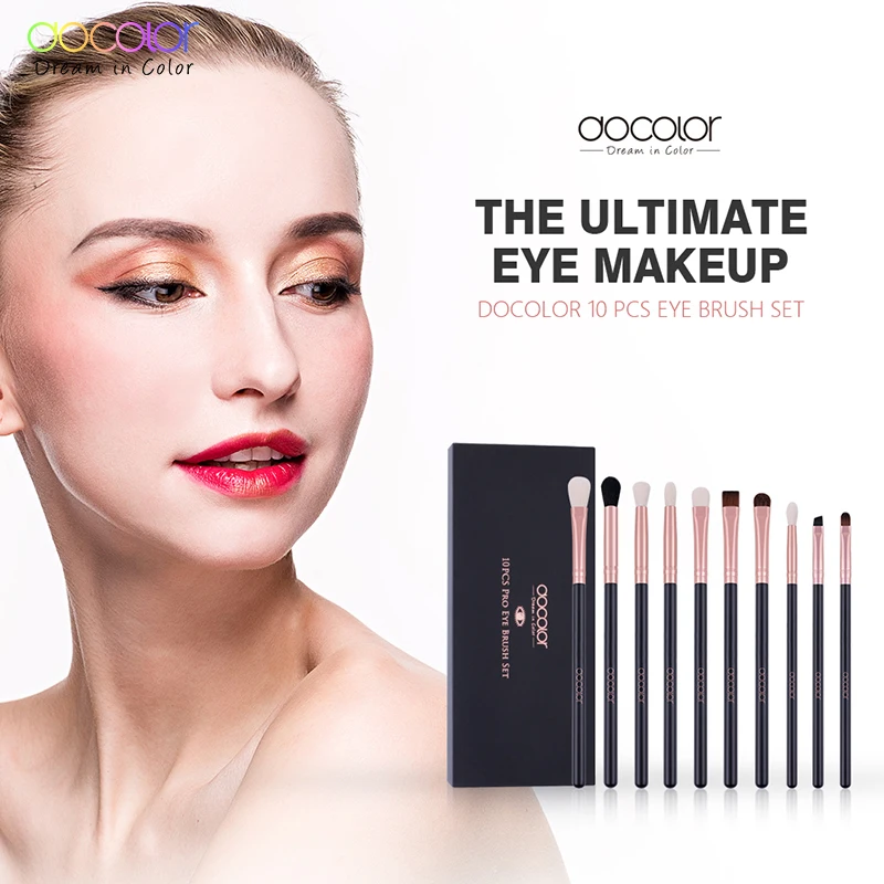 Docolor 10 шт. EyeShaow набор кисточек для макияжа Pro розовые золотые тени век растушевка