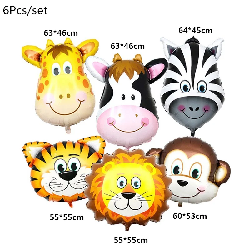 6pcs animal balloon Джунгли день рождения одноразовые столовые приборы Джунгли животных одноразовые тарелки/чашки/салфетки сафари джунгли вечерние украшения принадлежности - Color: 6pcs animal balloon