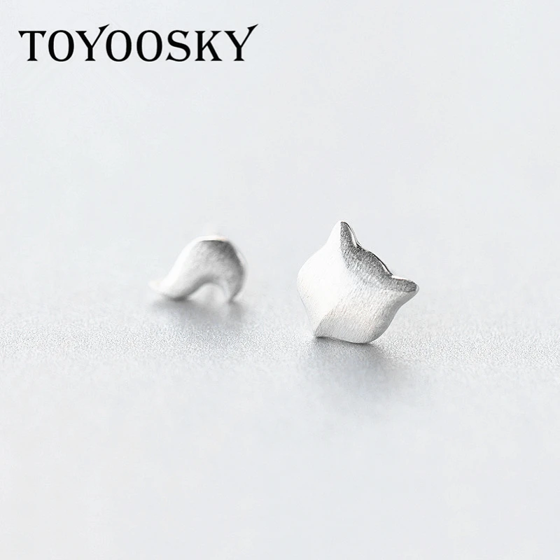 Серьги-гвоздики из стерлингового серебра 925 пробы с ассиметричным лисьим хвостом