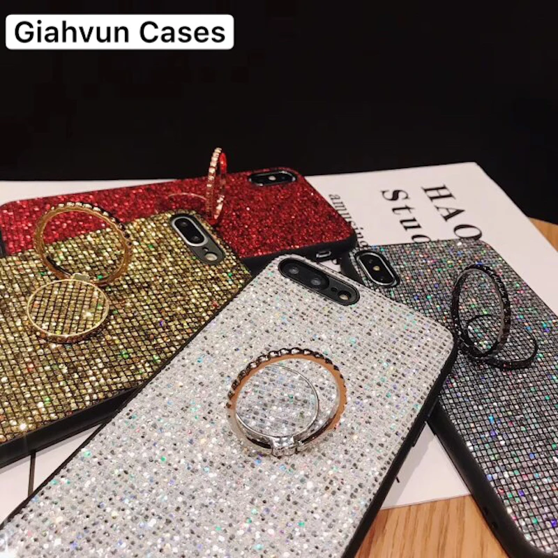 Мягкий блестящий чехол с откидной подставкой и кольцом для iPhone XS MAX XR 6 6S 6G 7 8 S X plus