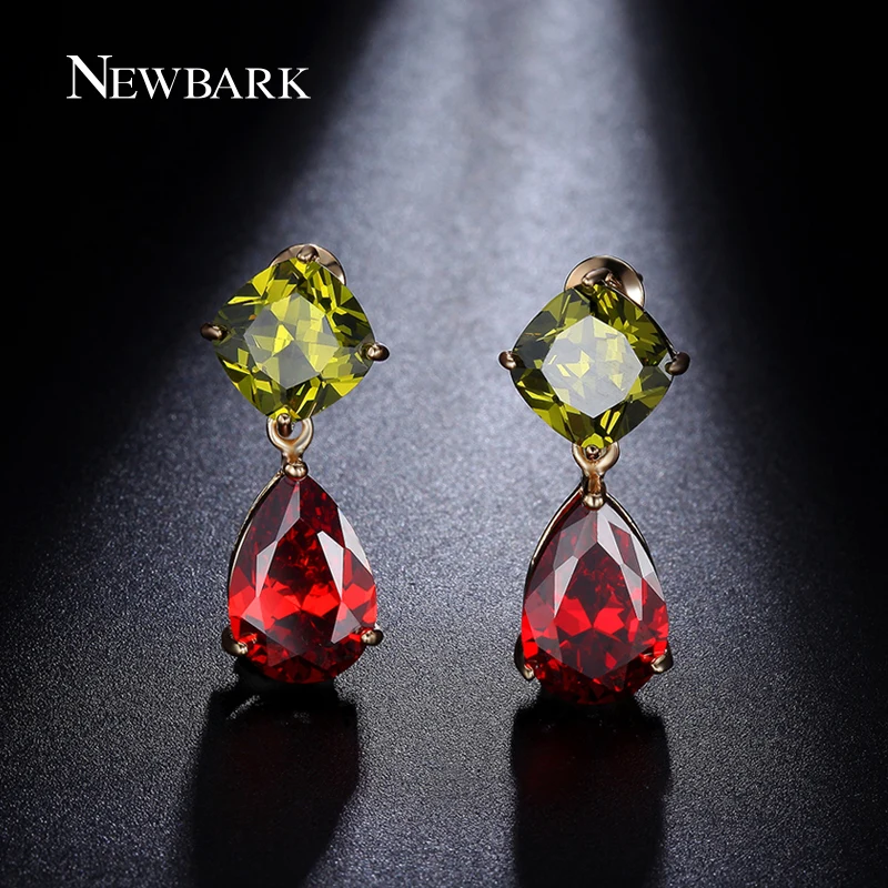 NEWBARK Squre Crystal Long Drop Wedding Earring Red Teardrop Cubic Zirconia Earrings Wholesale Jewelry Brincos Femininos|wedding drop