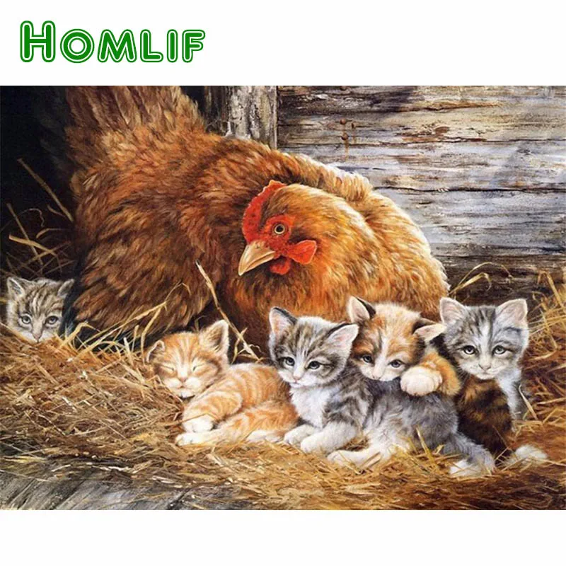 Алмазная 5D картина HOMLIF сделай сам вышивка крестиком с кошками и цыплятами узоры