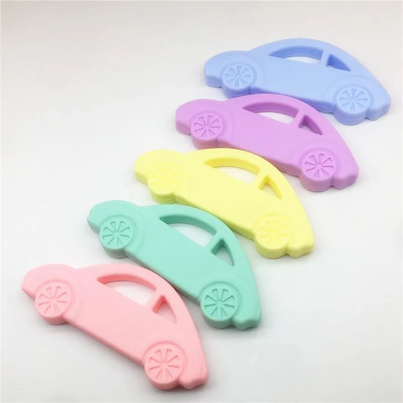 Chenkai 10PCS BPA Free Silicone Car Teether Baby Shower Pacifier Dummy Pendant Nursing Jewelry DIY Sensory Toy Candy Color