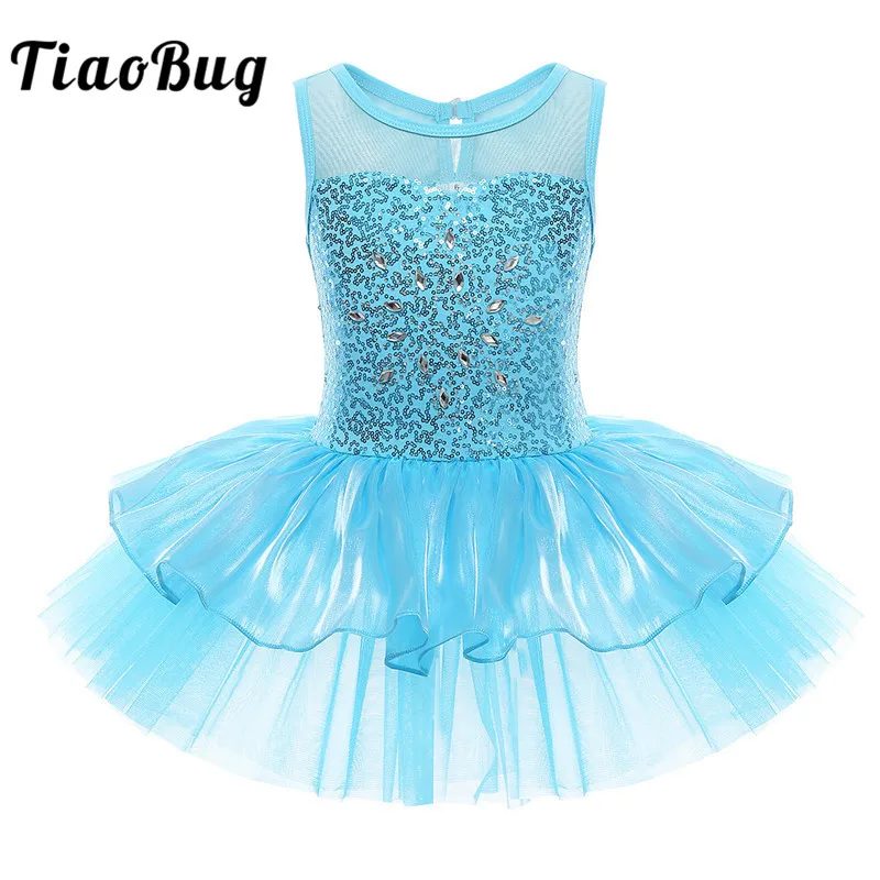 

TiaoBug Kids Shiny Sequins Stage Performance Lyrical Dance Costumes Dance Tutu Dress Children Girls Gymnastics Ballet Leotard