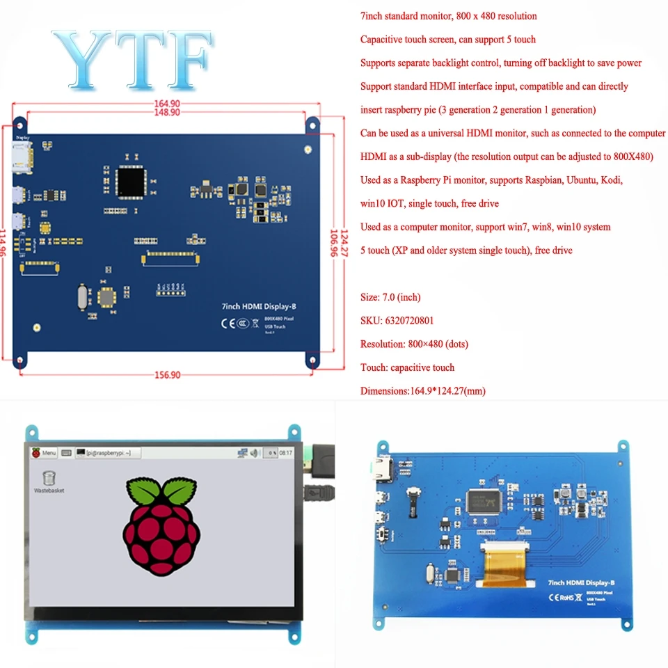 10 шт. Raspberry pi 3B + 4B 3 2/3 5/5/7 дюймов сенсорный экран ЖК дисплей дисплейный модуль