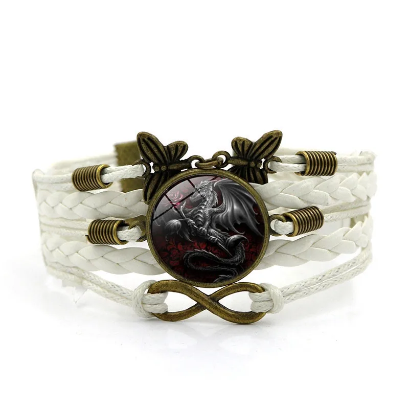 Дракон и подвеска в форме цветка розы браслеты для женщин Модный стеклянный