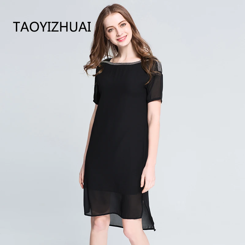 Женское шифоновое платье TAOYIZHUAI однотонное повседневное свободное выше колена с