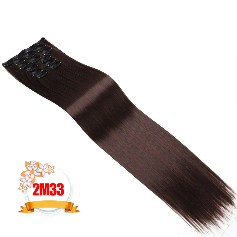 2/33 # SHANGKE 6 шт./компл. 2", парик, заколки, заколки для волос, трессы, заколки, 16 клипс длинный прямой Синтетические пряди для наращивания волос на клипсах из высокое Температура волокна - Цвет: 2/33 #