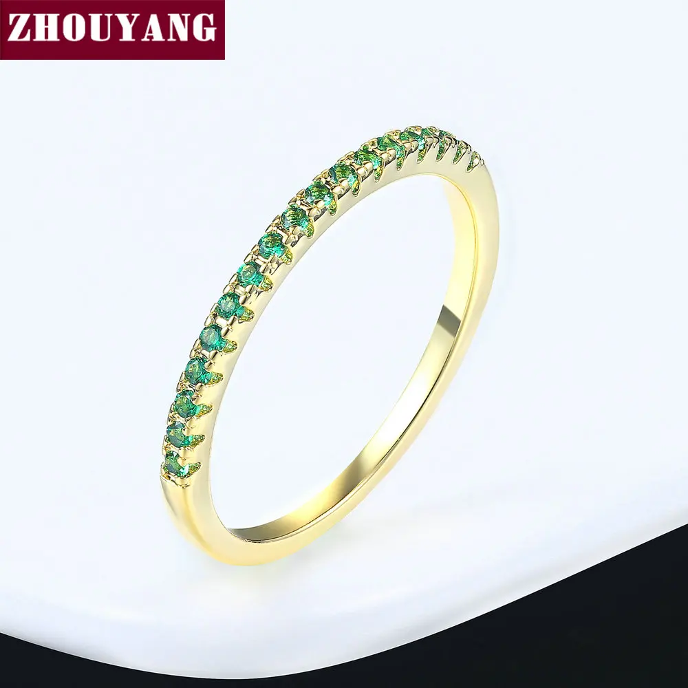 YellowGold Green Обручальное кольцо для женщин и мужчин, лаконичное классическое многоцветное мини кубическое циркониевое розовое золото, модное ювелирное изделие R132 R133 ZHOUYANG - Цвет основного камня: YellowGold Green