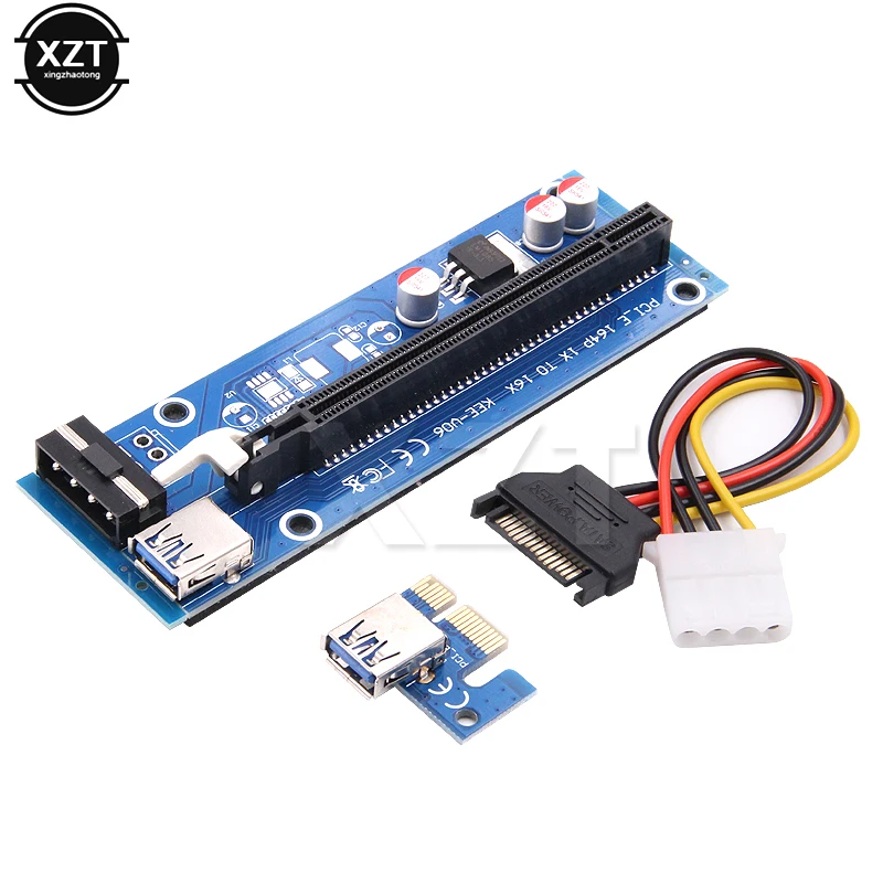 Райзер-карта VER006 PCI-E PCI Express PCIE 1X до 16X адаптер 60 см USB 3 0 кабель SATA 4Pin Molex для майнинга