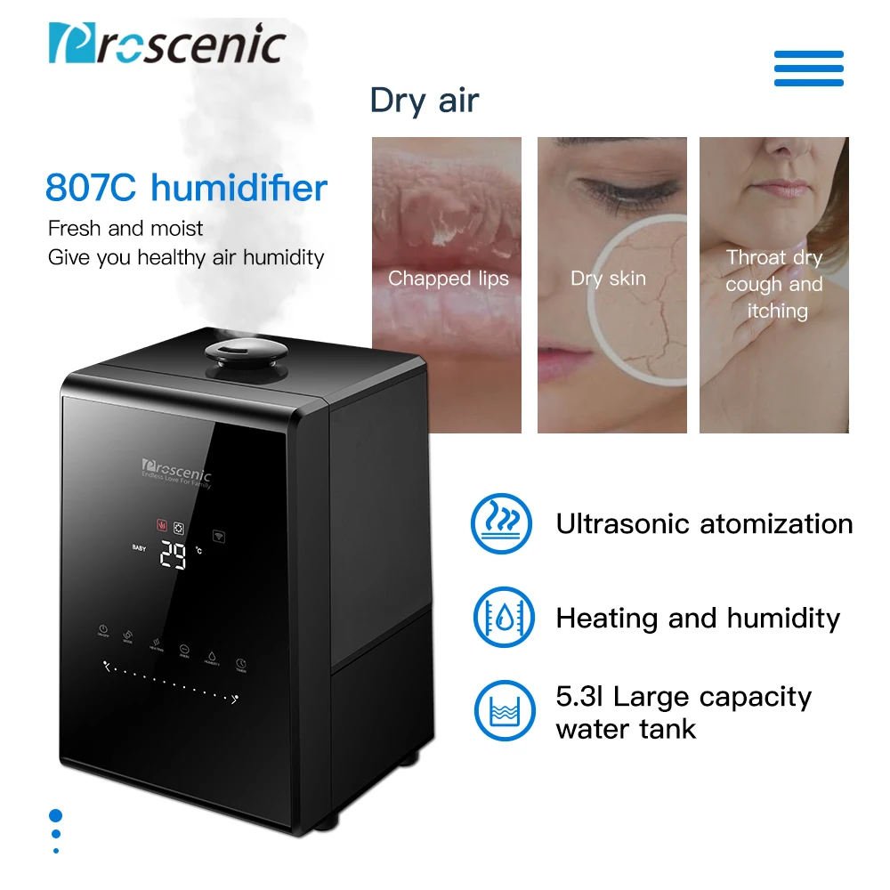 Proscenic 807C 5 5л теплый и холодный туман ультразвуковые увлажнители для спальни детей