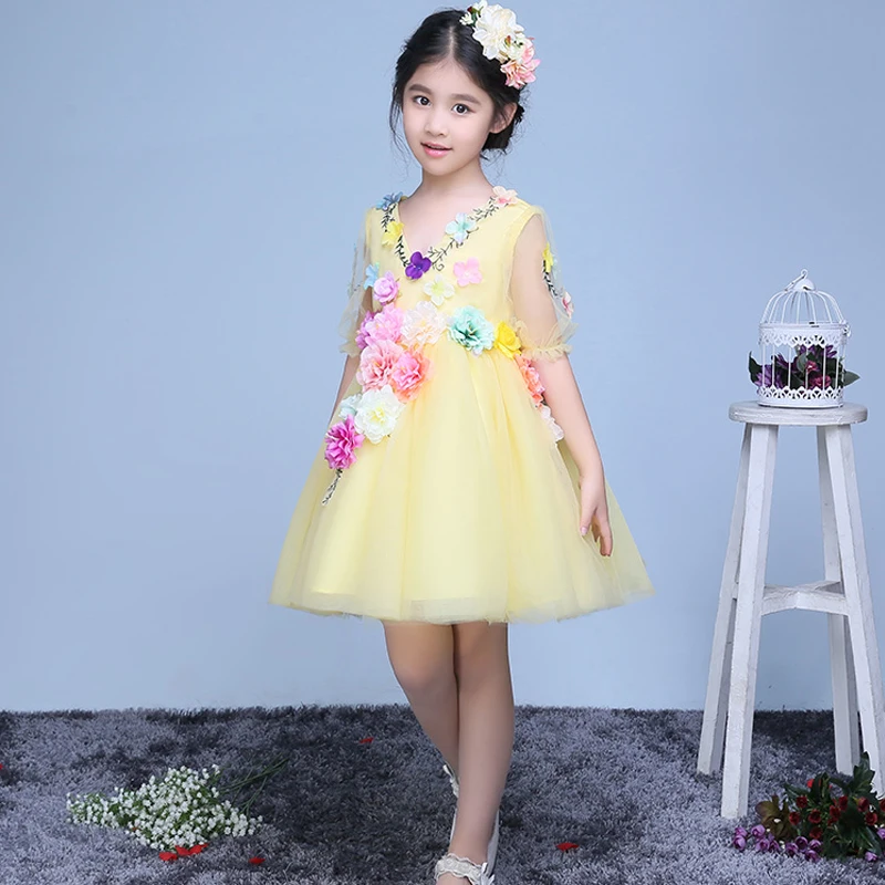 Сладкий для выпускного бала Свадебные Платье в цветочек девочек Мода 2017 г. милые