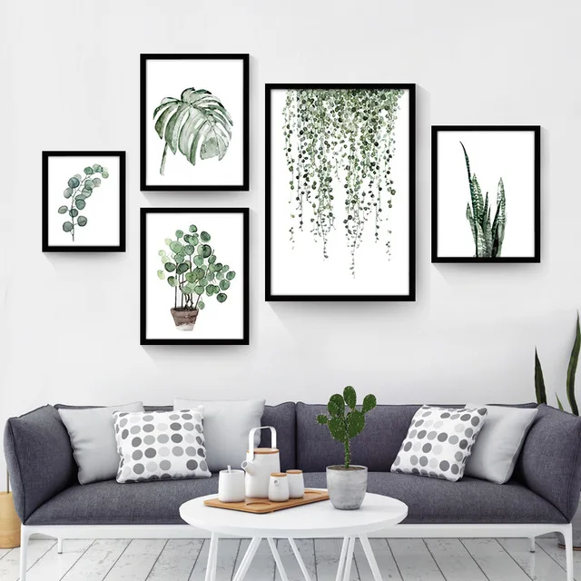

Watercolor Tropical Plant leaves Canvas Art Print Poster , Nordic Green leaf rural Wall Pictures for Home Decoration