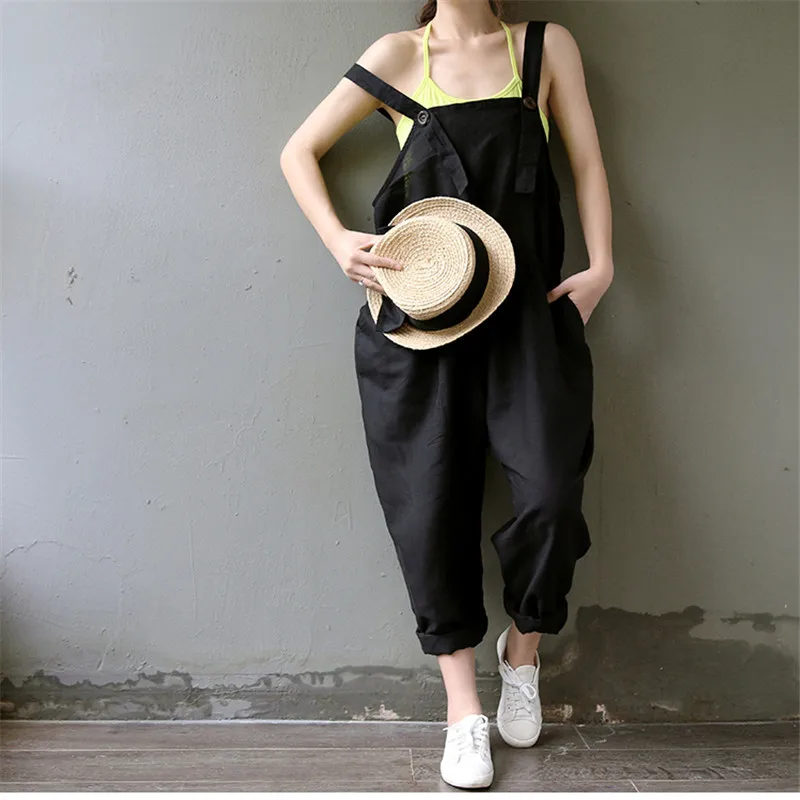 Casual Black Women Linen Rompers Vintage Loose Female Harem Pants New Summer&ampSpring Slim Lady Full Length Clothing | Женская одежда