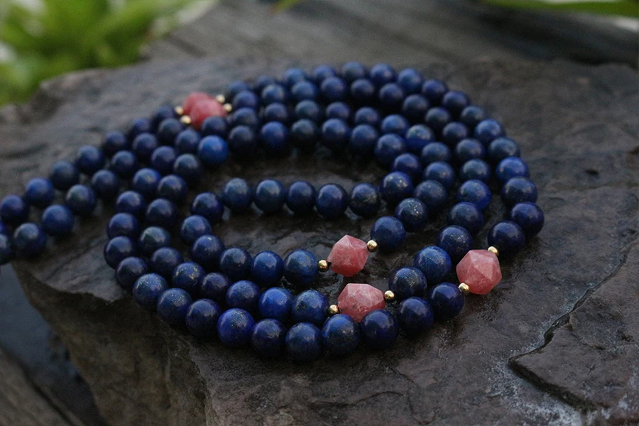 8 мм бусины из натурального материала, Lapis, Rhodrochrosite, JapaMala, йога ожерелье, духовные ювелирные изделия, чакр мала, медитация, 108 бусы мала