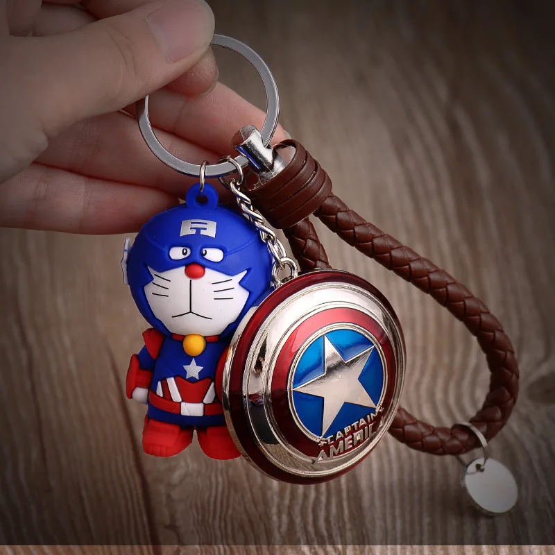 Хит 2019 брелок для ключей с героями мультфильмов Капитан Америка Marvel Doraemon кожаная