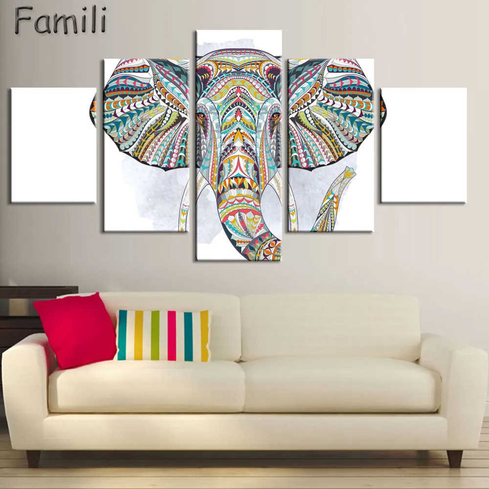 

5 Elephant Family Pictures Watercolor Paintings Abstract Wall Art Animal Canvas Print Arts Cuadros Decoracion Poster and Printed