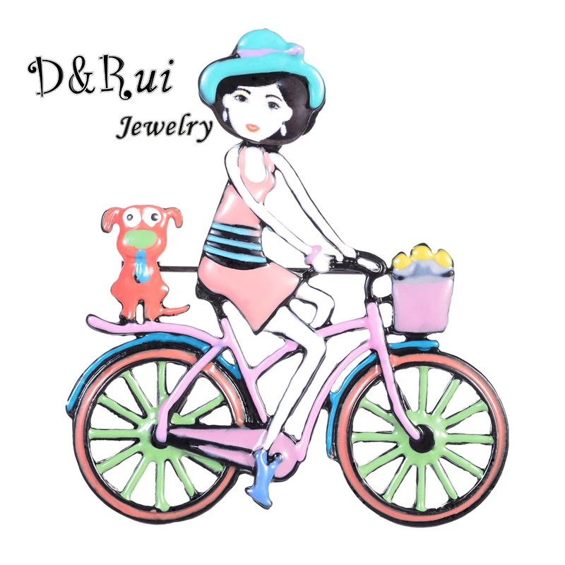 D & Rui ювелирные изделия Декоративный металл девушка езда на велосипеде Броши