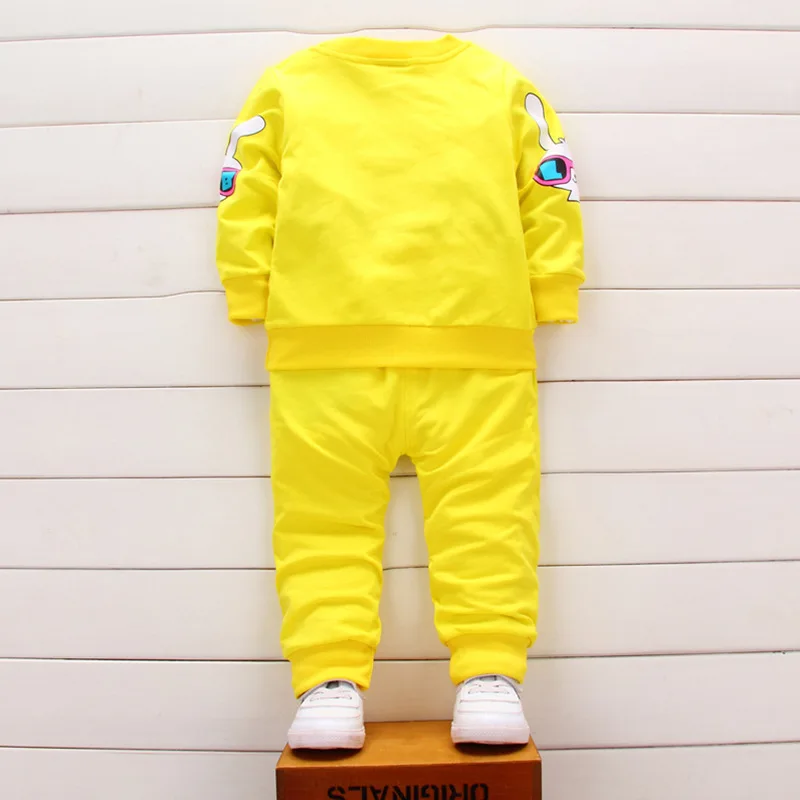 2018 New Fashion 2pcs Children Clothes Casual Set Glasses Rabbit Smiley Yellow Tops+ Pants Kids Clothing For Boys | Детская одежда и