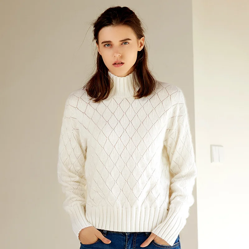 

ZHILI 2018 New Autumn Winter Turtleneck White Cashmere Sweater