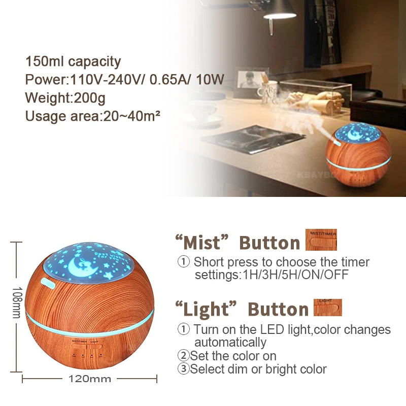Светодиодный светильник ультразвуковой 150 мл увлажнитель воздуха тумана Fogger