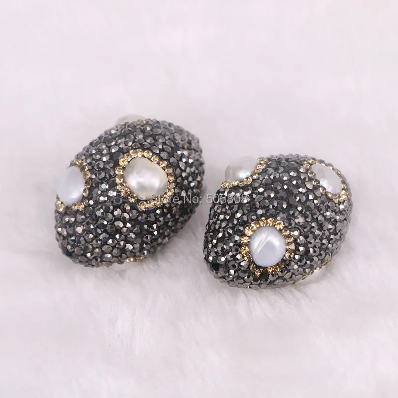 6 шт овальной формы Pave жемчужина со стразами бусины ювелирные изделия кристалл