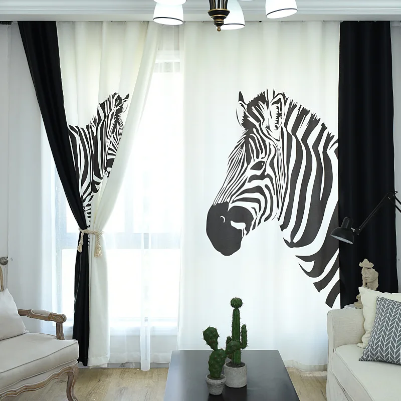 WLIARLEO мультфильм Шторы s Sheer Зебра для детей детская комната окна Декор Черный и