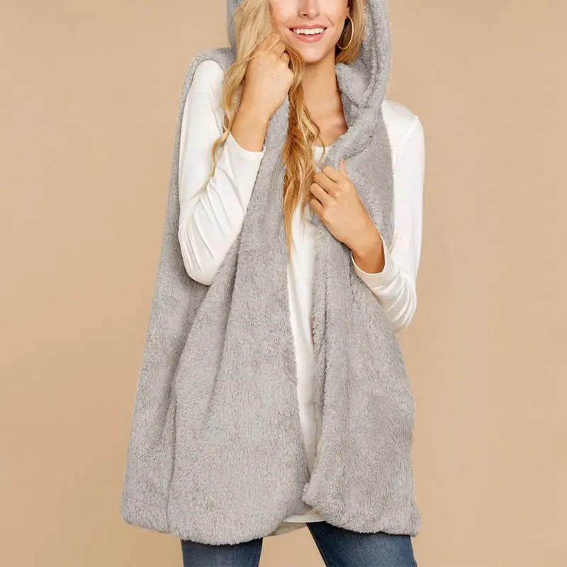 Повседневные Жилеты с капюшоном из искусственного меха модная зимняя женская