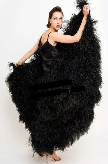 Длинная прямая Страусиная юбка с длинным левым разрезом # SKT026|feather skirt|free shipping