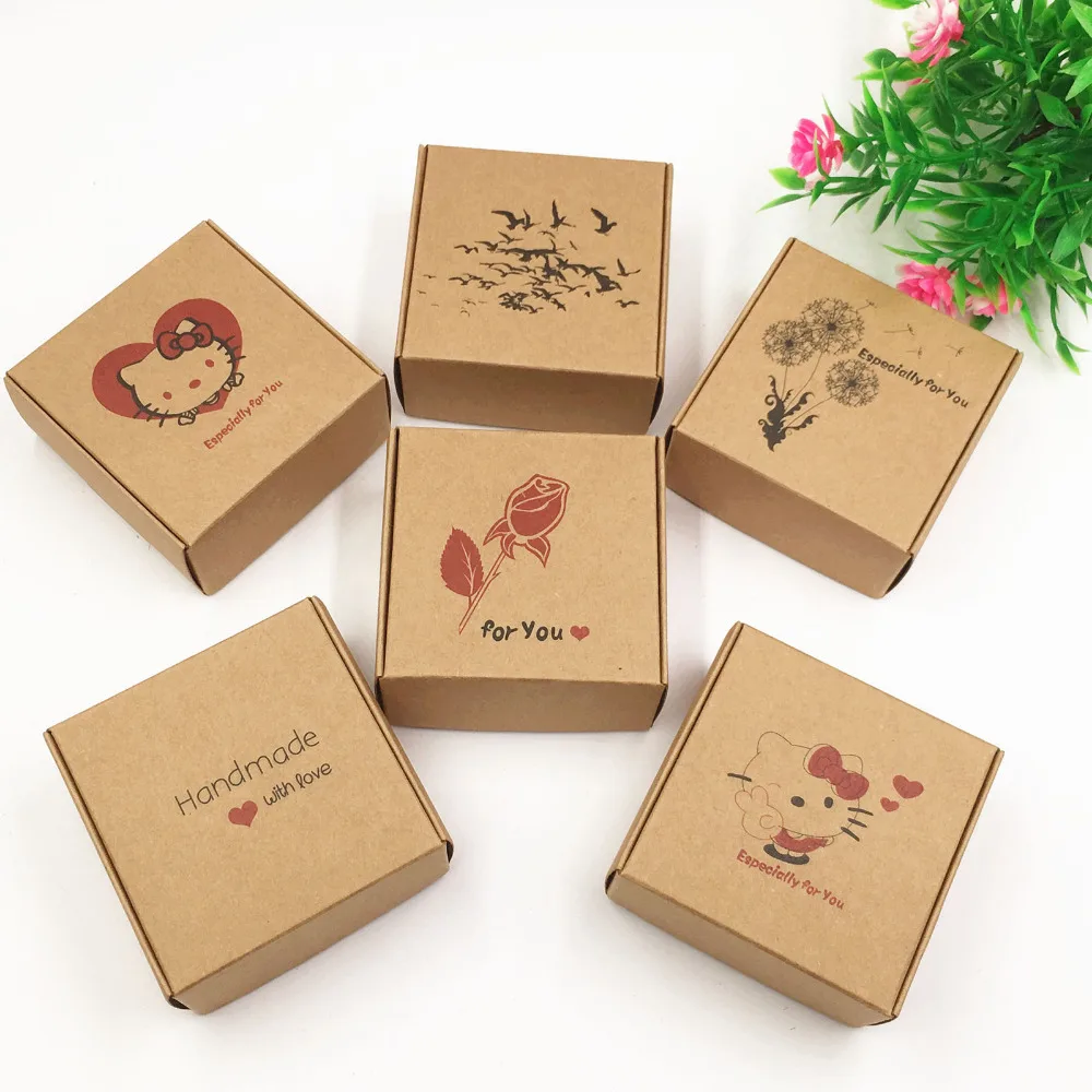 30 шт./лот 6 5*6 5*3 см love rose flower коричневая крафт бумага коробка для ручной работы