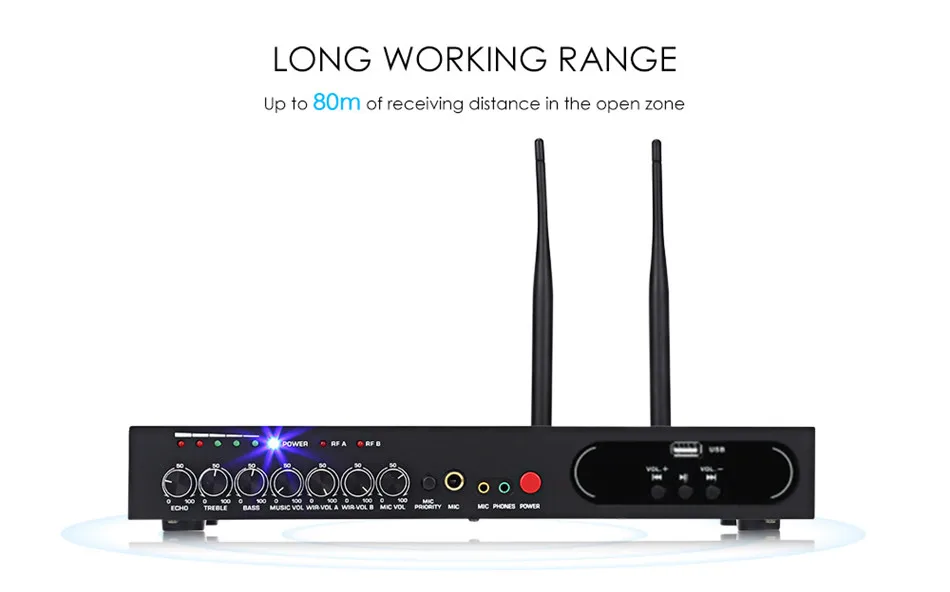 Excelvan MU-6S беспроводной ручной микрофон Двухканальный UHF Система фиксированных частот Bluetooth динамический картридж эхо эффект