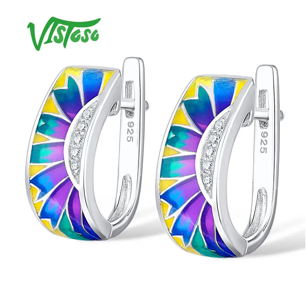 VISTOSO серебряные серьги для женщин 925 пробы серьги-гвоздики с камнями кубический