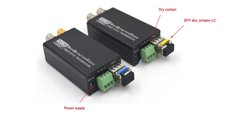 Mini HD SDI оптоволоконный медиаконвертер с SFP simplex LC одномодовым и сухим контактным