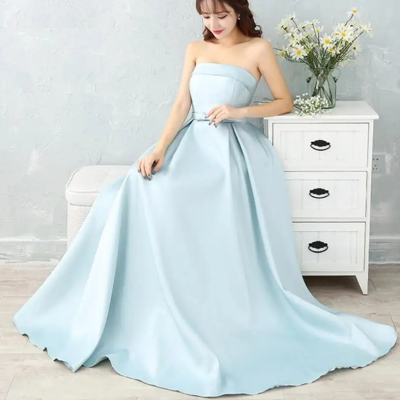 Элегантное Длинное атласное вечернее платье NICEOOXIAO светло голубое в простом