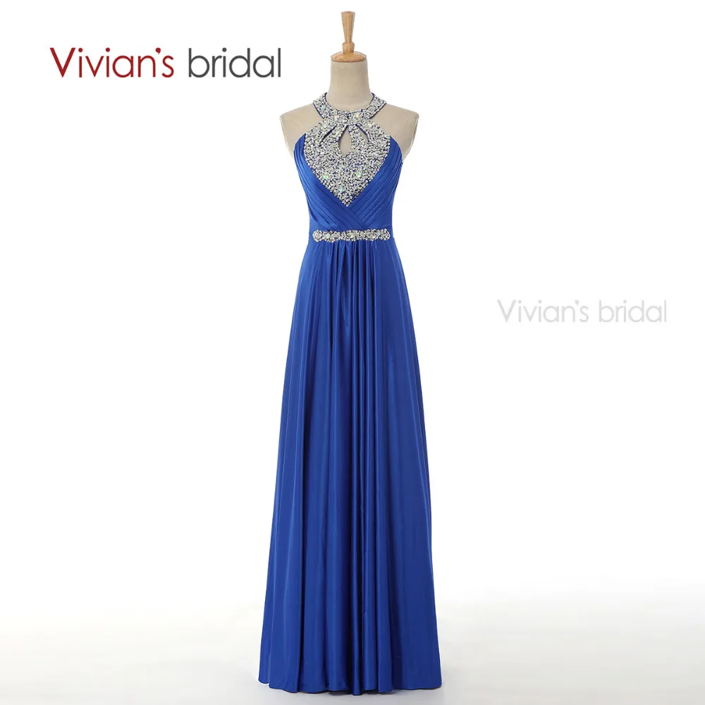 Vivian's Bridal A Line вечернее платье длинное Бисероплетение Кристалл Холтер атласное Формальное вечернее платье ED8010