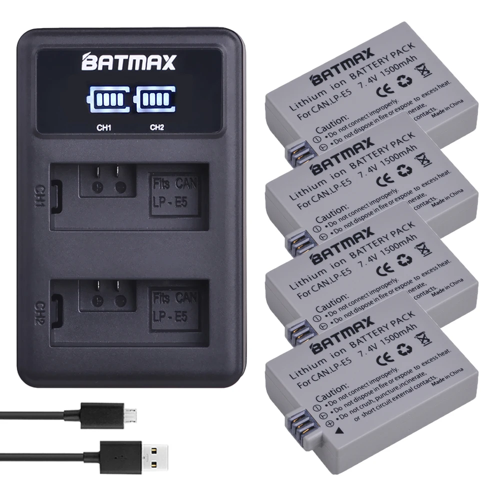 4 шт. 1500 мАч LP E5 батарея Bateria + LED USB двойное зарядное устройство для Canon EOS Rebel XS T1i XSi