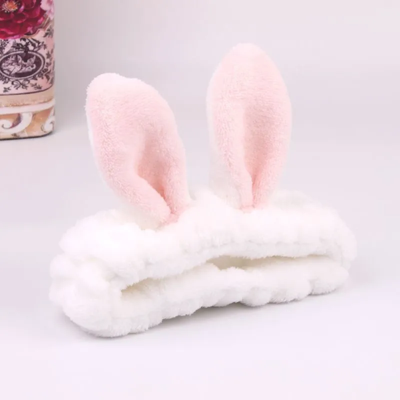 white headband Милая Флисовая Повязка на голову с заячьими ушками, модная лента для волос для нанесения макияжа, для мытья лица, эластичные резинки для волос, маска для лица для девочек, аксессуары для волос - Цвет: white headband
