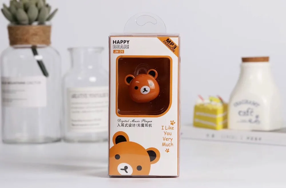 Мультфильм Медведь голова вставить карты MP3 мини без экрана Спортивный mp3 плеер