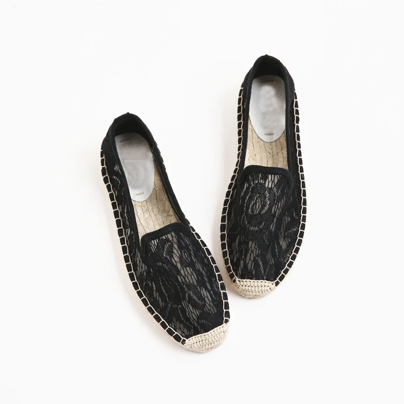 Fashion Ethnic Casual Espadrilles Black lace White Flat New Women Spring Printed Embroider Slip on Fishermen Hemp Rope Shoes | Обувь