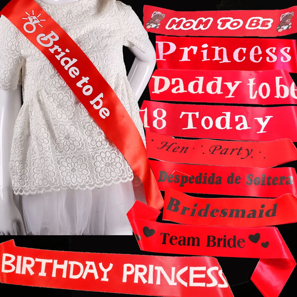 Красная лента пояс на день рождения Свадебная для невесты белая черная печать