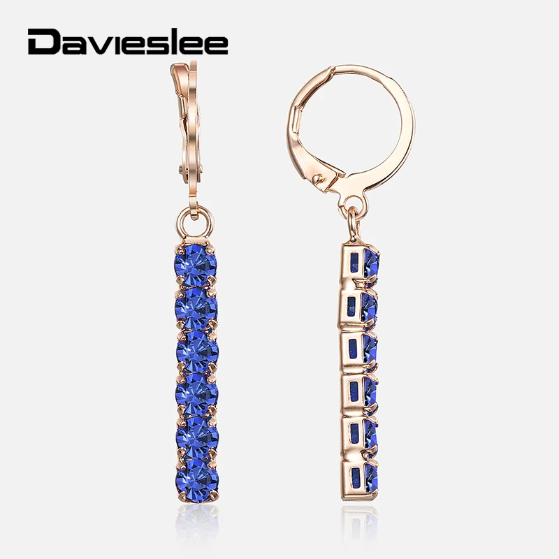 Женские серьги подвески с фианитом Davieslee 6 цветов розовое золото 585 пробы подарок