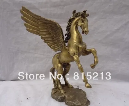 

Free Shipping 8" China Pure Brass Sculpture Animals Myth JiXiang Fly Gee Horse Bronze Statue
