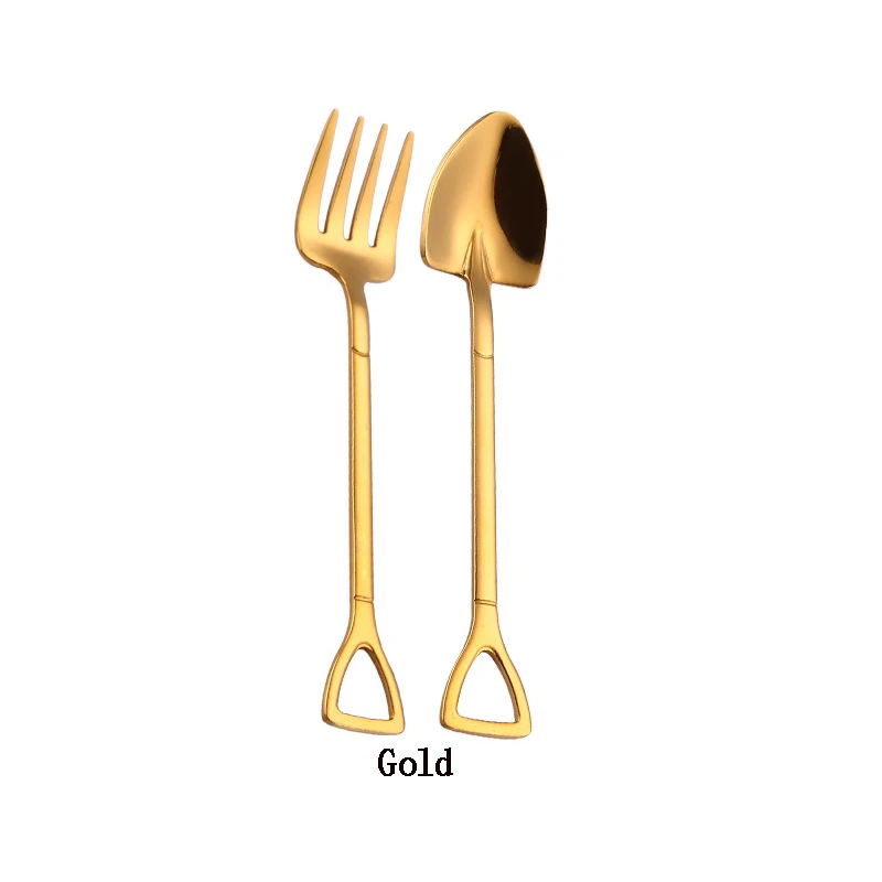 Gold 2 шт./компл. творчество 304 нержавеющая сталь лопата ложка Вилка Coloful кофе ложка Мороженое десертная ложка Посуда, кухонная утварь - Цвет: Gold