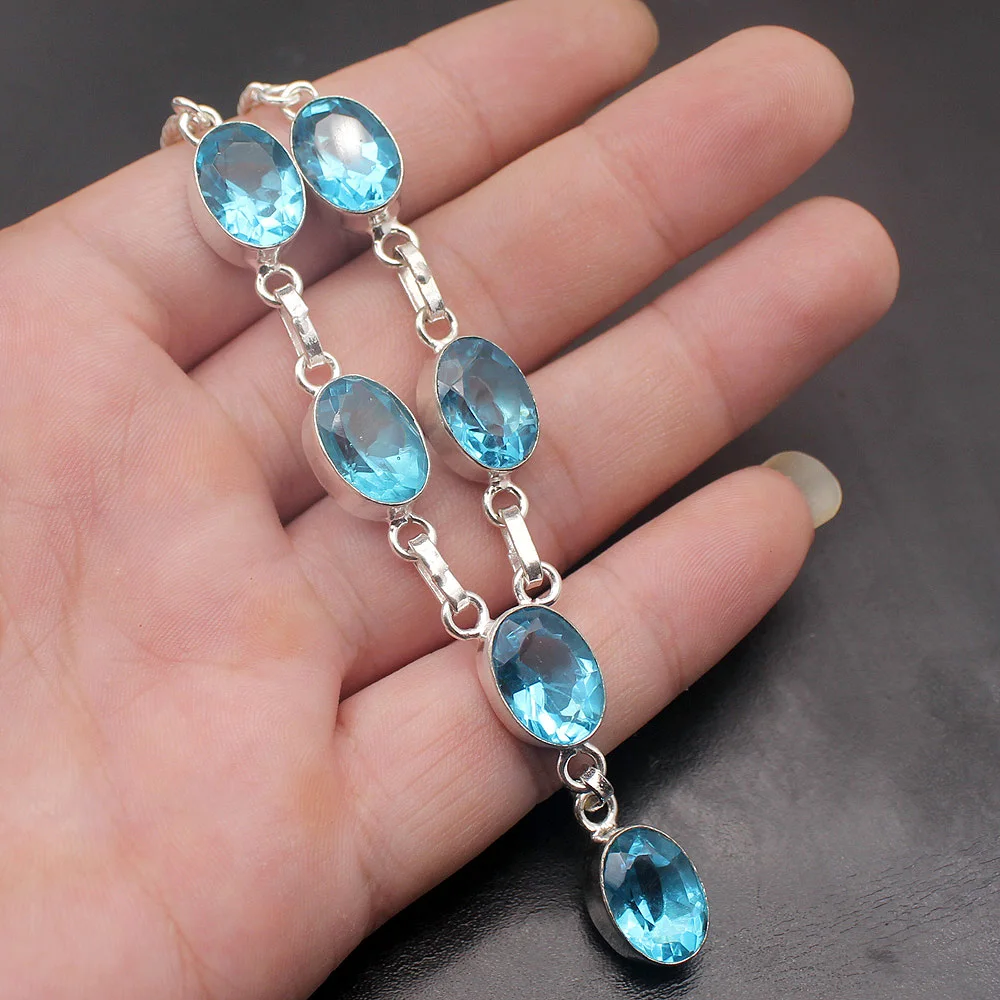Ослепительный натуральный синий Topaz925 серебро ожерелье серьги Ювелирные наборы