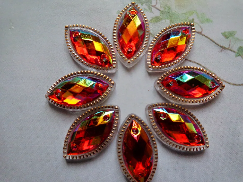 

Red Sew on rhinestones horse eye Navette shape 7*15mm flatback Acryl crystals accessory gemstone strass 100pcs/bag