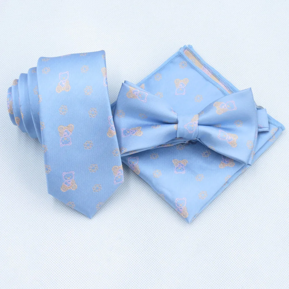 

Небесно-голубой галстук с милым медведем и цветами галстук-бабочка мужской Карманный квадратный модный светло-голубой узкий галстук 6 см