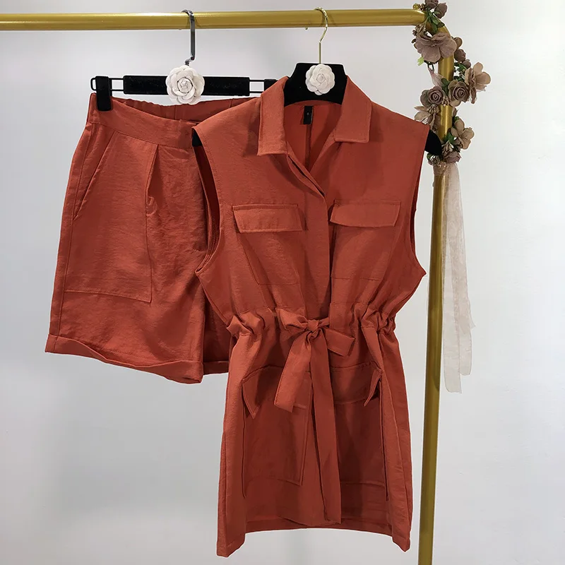 Брючный костюм 2019 летний маленький жилет без рукавов Длинный + шорты с высокой