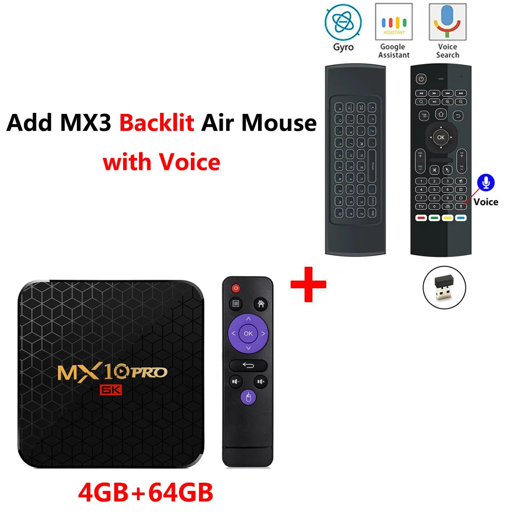 4GB64GB add MX3L mic MX10 PRO Android 9,0 ТВ-приставка 4 Гб ОЗУ 32 Гб 64 Гб ПЗУ Allwinner H6 четырехъядерный медиаплеер 2,4G Wifi USB 3,0 6K HD Смарт-приставка - Цвет: 4GB64GB add MX3L mic