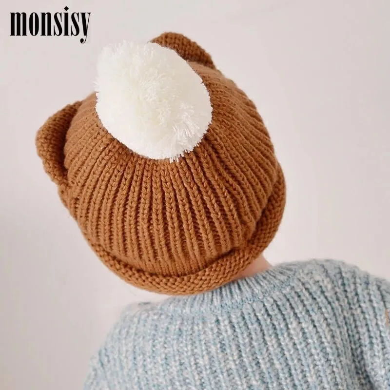 Monsisy/зимние шерстяные вязаные шапочки с черепами для детей шапка ушками