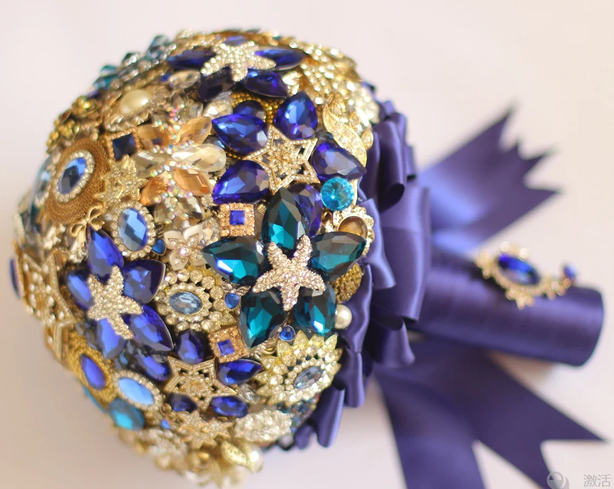 8-дюймовый Свадебный букет на заказ темно-синий свадебный с сапфировыми